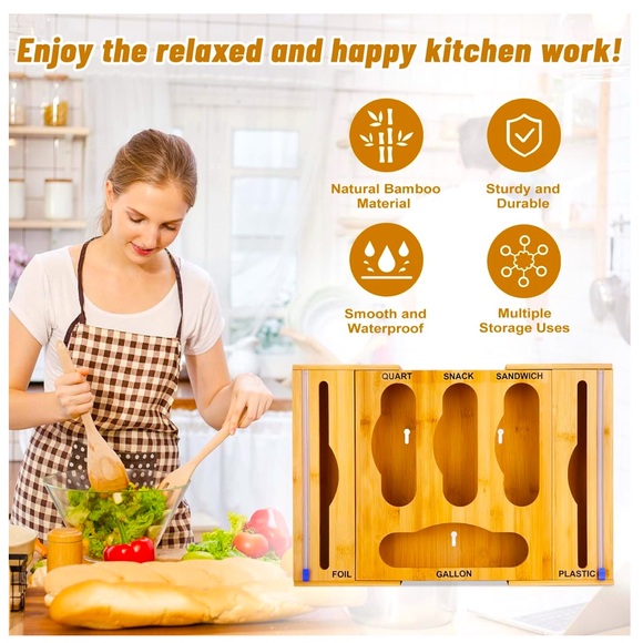 TITETE  6 in 1 Bamboo Ziplock Bag & Plastic Wrap/Foil Storage and Organization - Picture 2 of 10